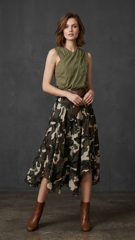 2701 Made In Italy Onesize Camo Skirt With Belt