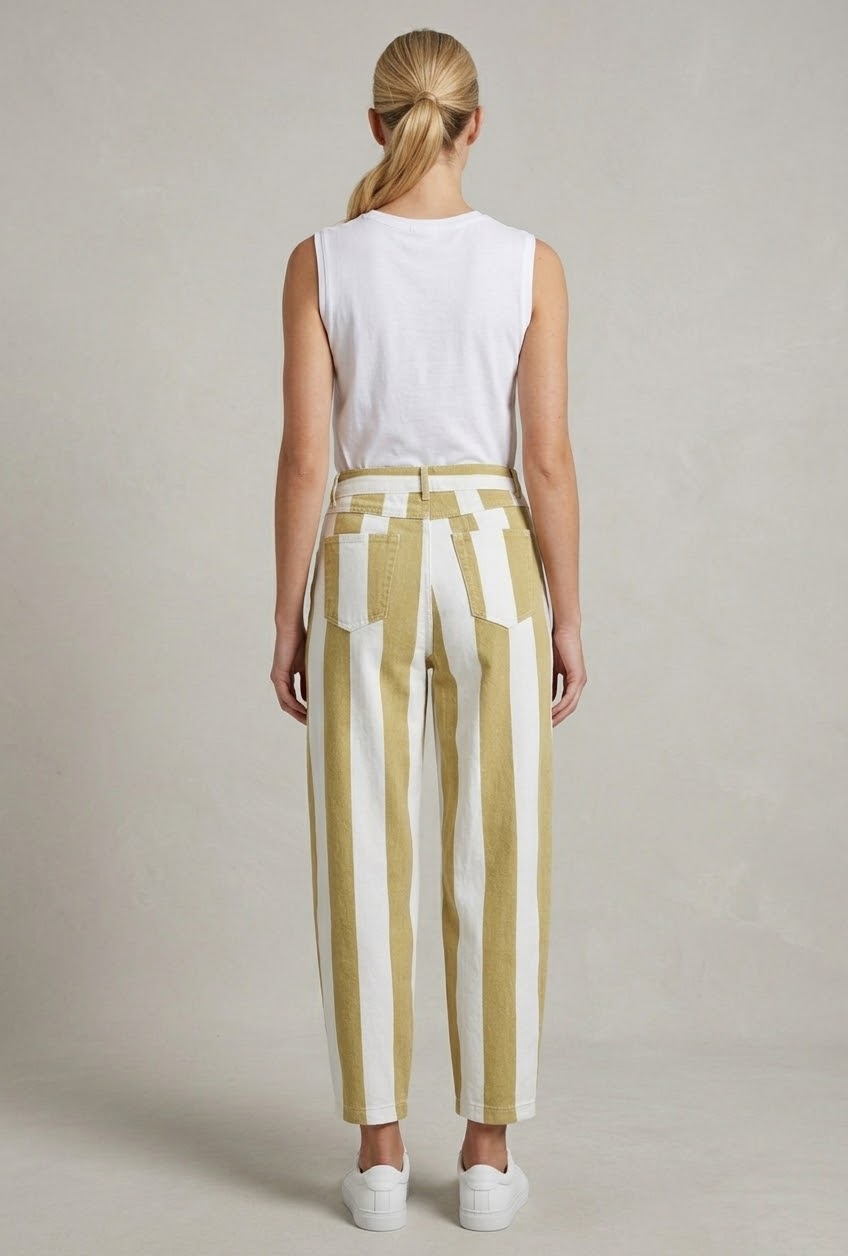 2738 Yellow Striped Barrel Pant