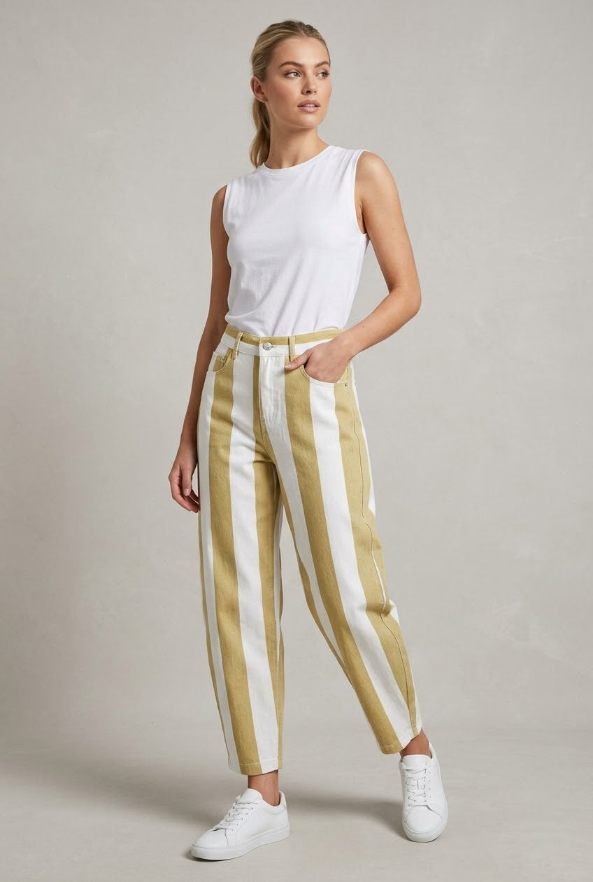 2738 Yellow Striped Barrel Pant