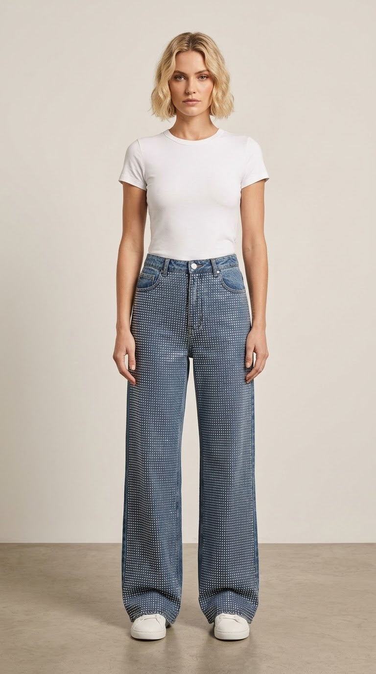 2007 Rhinestones Wide Leg Pant
