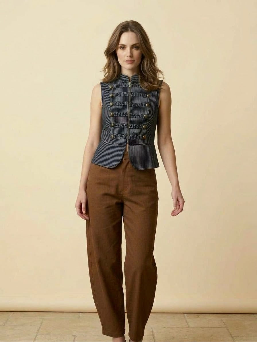 2756 Striped Denim Napoleon Vest