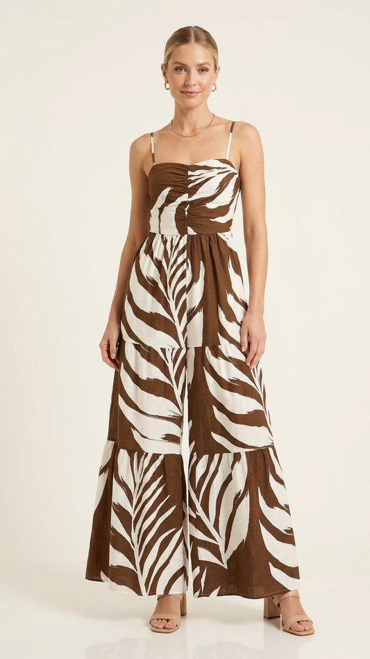 2763 Leaves Brown print Jumpsuit