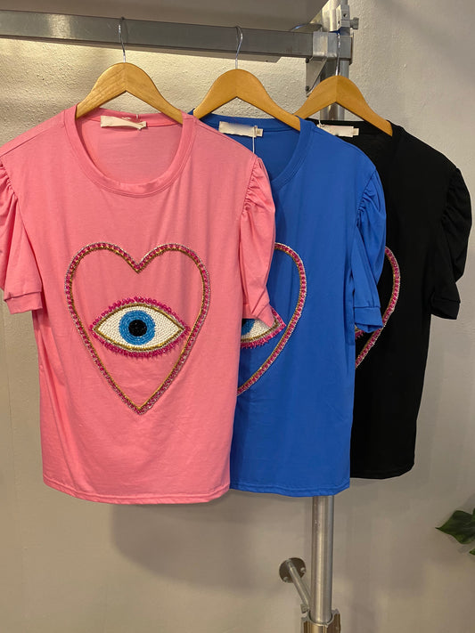 1022 Heart & Eye Beaded Top