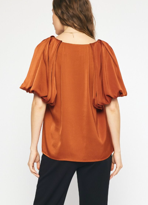 1007 Satin Bubble Sleeve Top