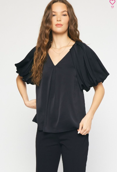 1007 Satin Bubble Sleeve Top
