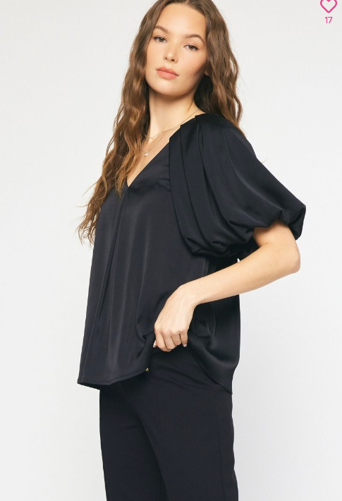 1007 Satin Bubble Sleeve Top