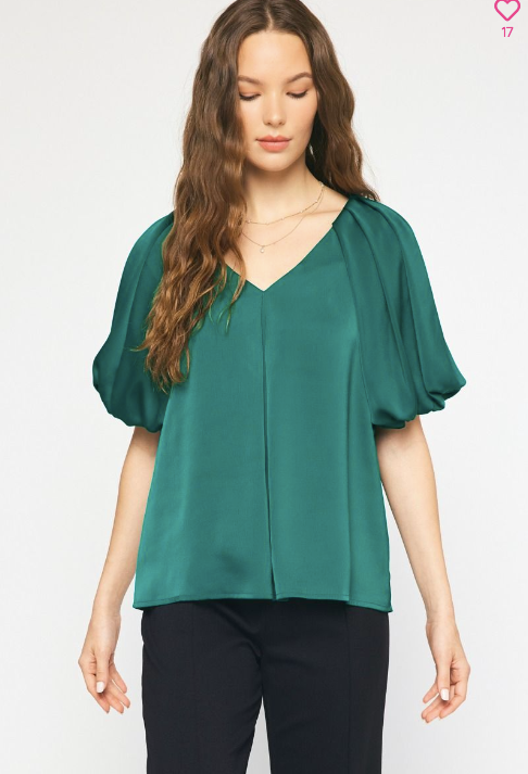 1007 Satin Bubble Sleeve Top