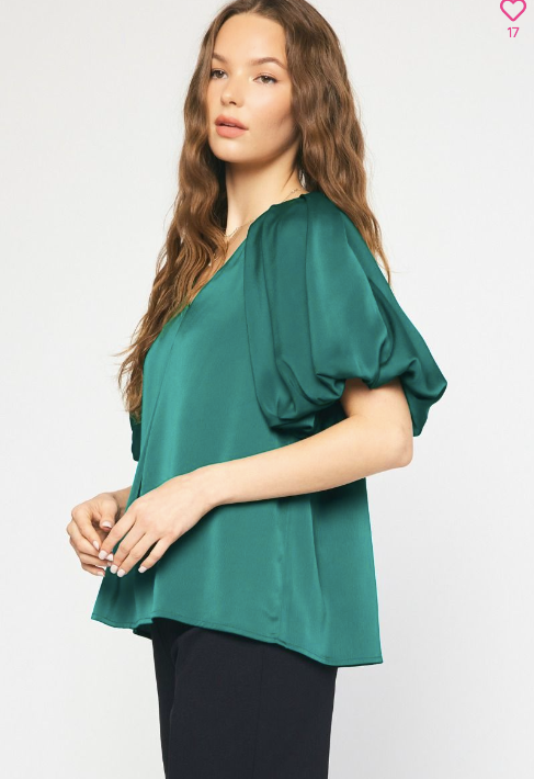 1007 Satin Bubble Sleeve Top