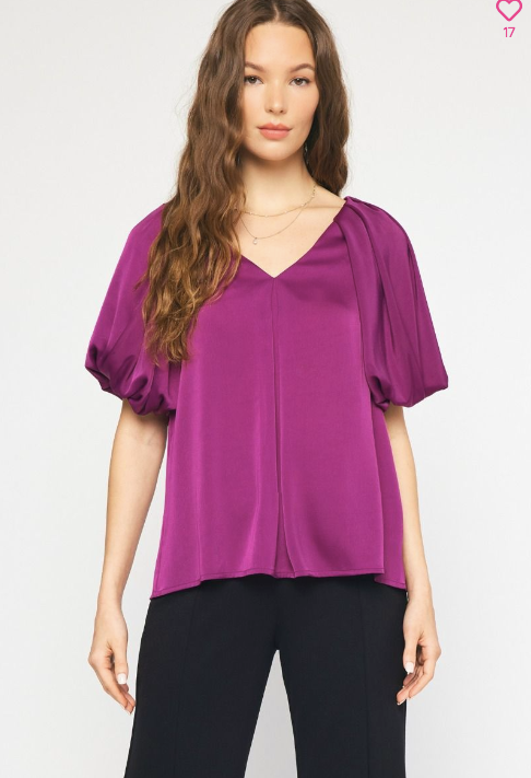 1007 Satin Bubble Sleeve Top