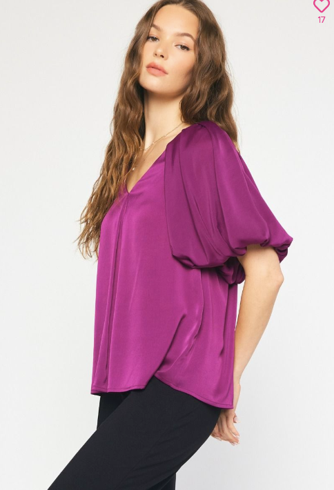 1007 Satin Bubble Sleeve Top