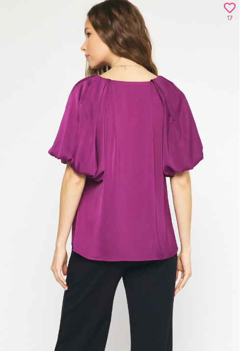 1007 Satin Bubble Sleeve Top