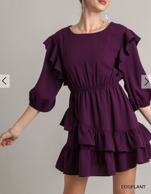 3/4 Sleeve Ruffle Dress