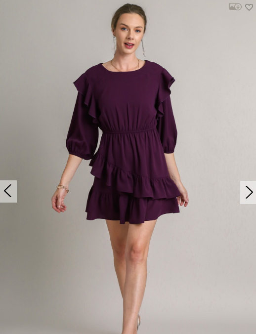 3/4 Sleeve Ruffle Dress