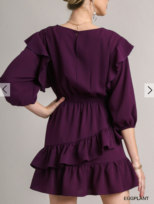 3/4 Sleeve Ruffle Dress