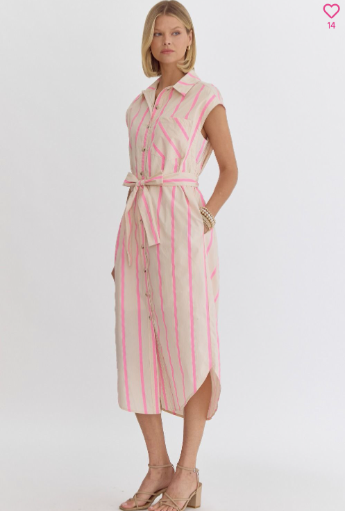 Neon Pink Striped Midi Dress