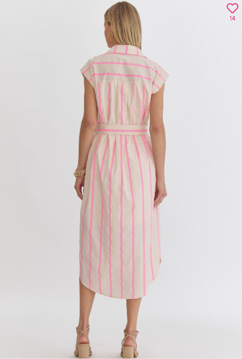 Neon Pink Striped Midi Dress