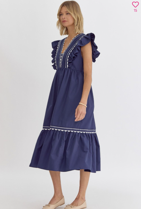 Embroidered Ruffle Midi Dress