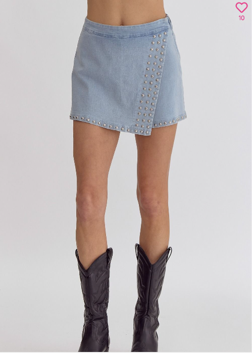 Studded Denim Skort