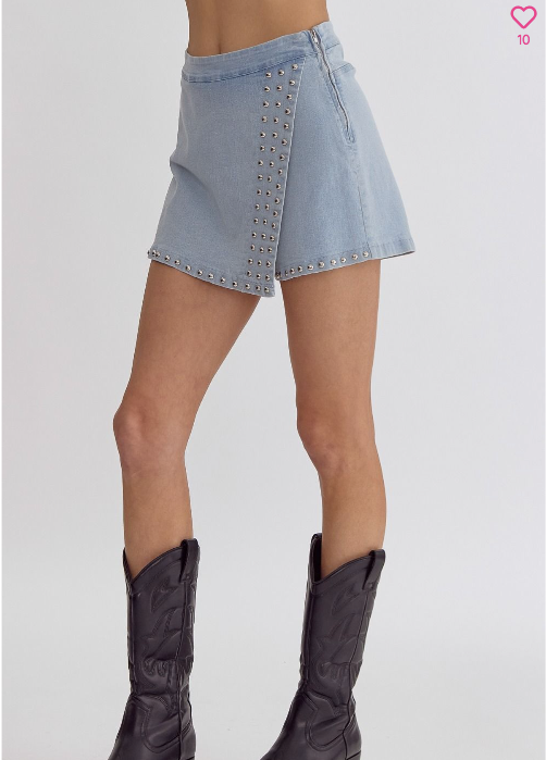 Studded Denim Skort