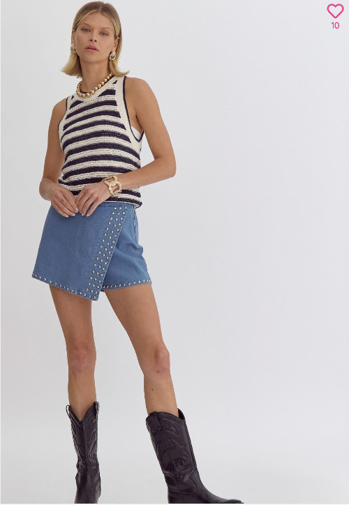 Studded Denim Skort