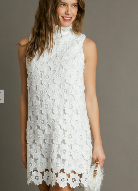 Floral Lace Turtle Neck Sleeveless Dress