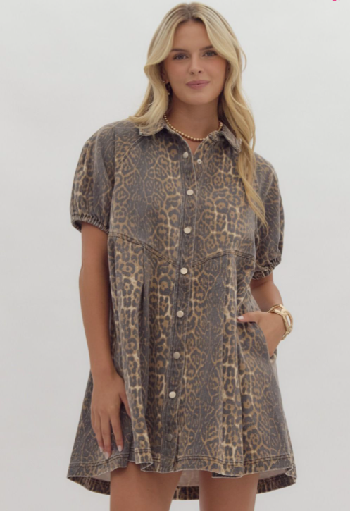 1202 Leopard Print Collar Dress