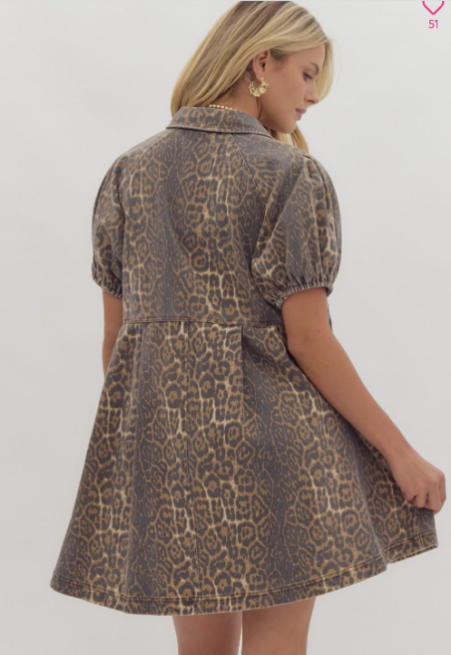 1202 Leopard Print Collar Dress