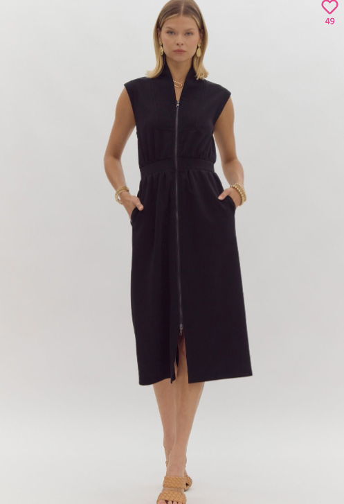 1144 Collar Zipper Midi Dress