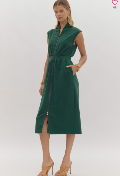 Collar Zipper Midi Dress