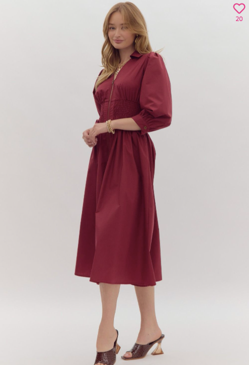 Burgundy Zipper Midi Dress