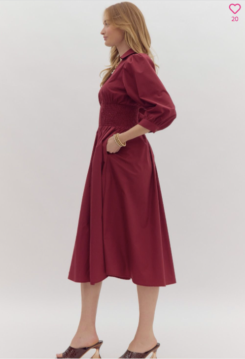 Burgundy Zipper Midi Dress