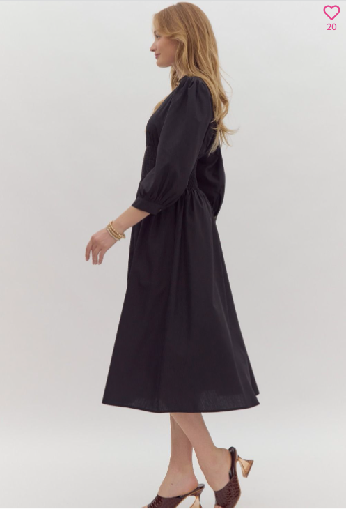 Black Zipper Midi Sleeve Dress