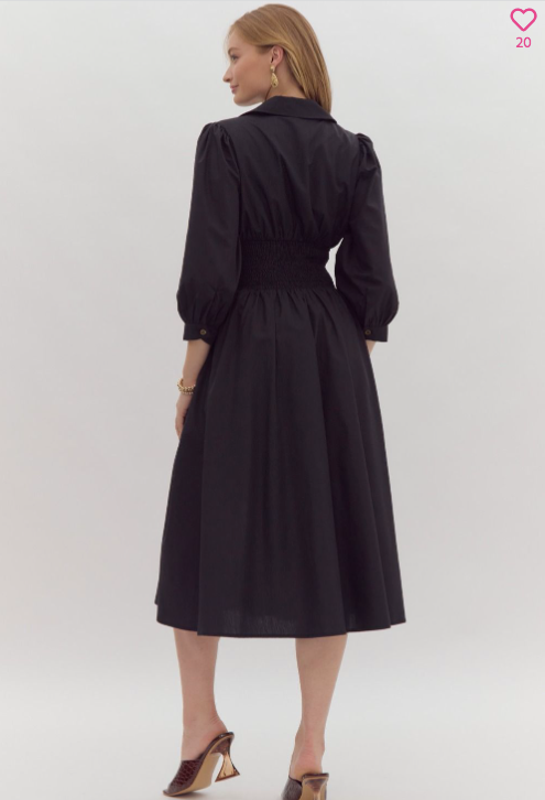 Black Zipper Midi Sleeve Dress