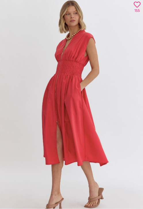 Red Zipper Midi Dress