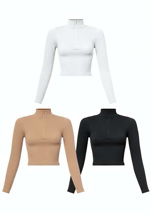 Basic Zipper Long Sleeve Top