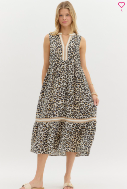1437 Animal Print Striped Sleeveless Midi Dress
