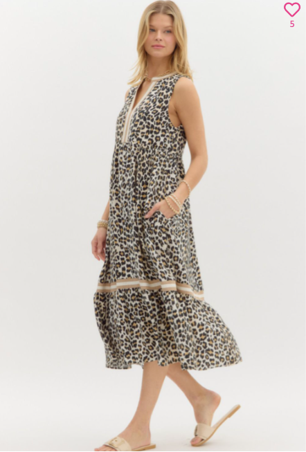 1437 Animal Print Striped Sleeveless Midi Dress