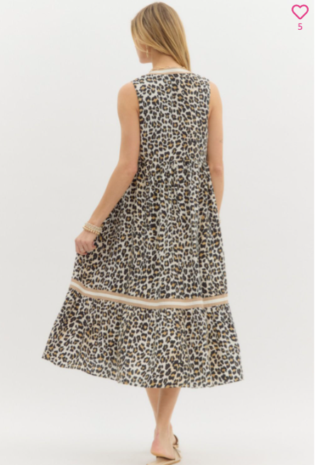 1437 Animal Print Striped Sleeveless Midi Dress