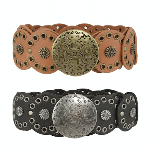 Western Style Buckle Circles Leather Belt