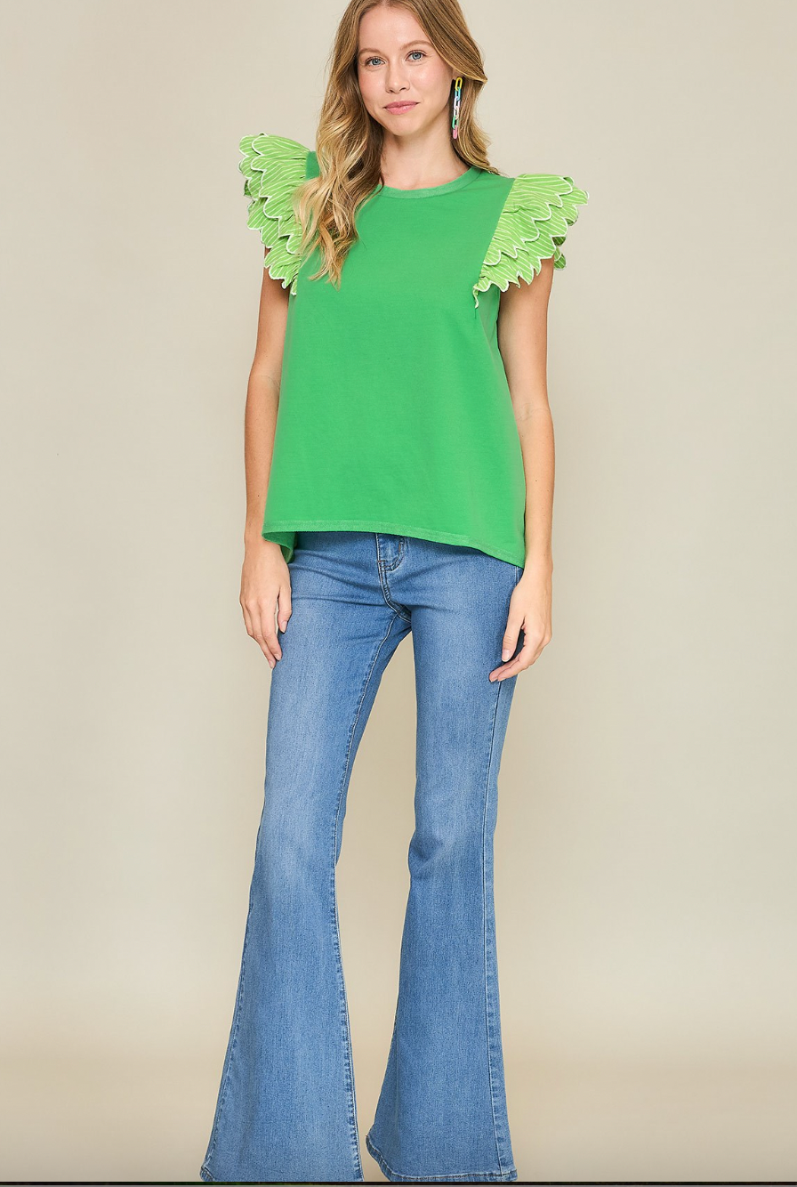 1516 Embroidered Ruffle Sleeve Top
