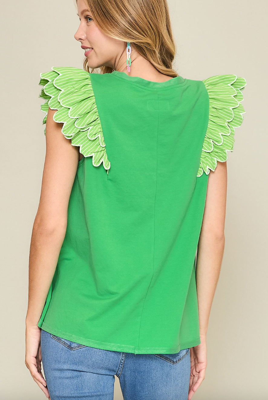 1516 Embroidered Ruffle Sleeve Top