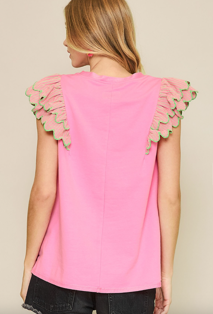 1516 Embroidered Ruffle Sleeve Top