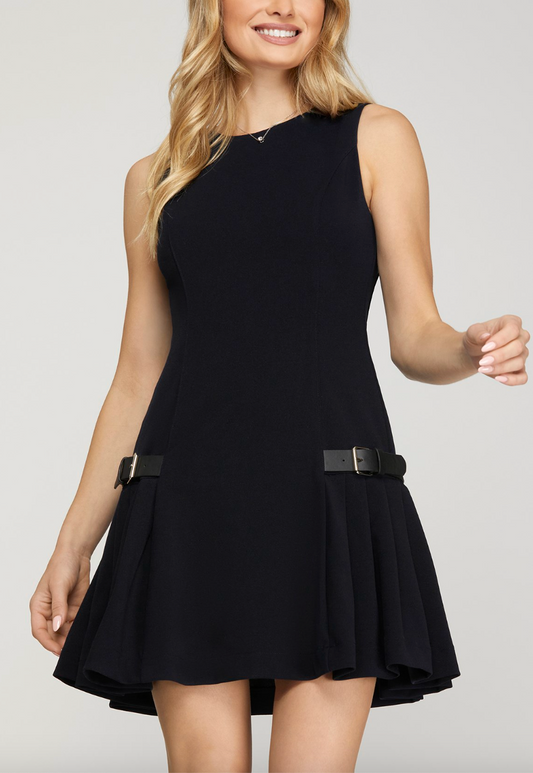 1638 Navy Side Belted Straps Dress