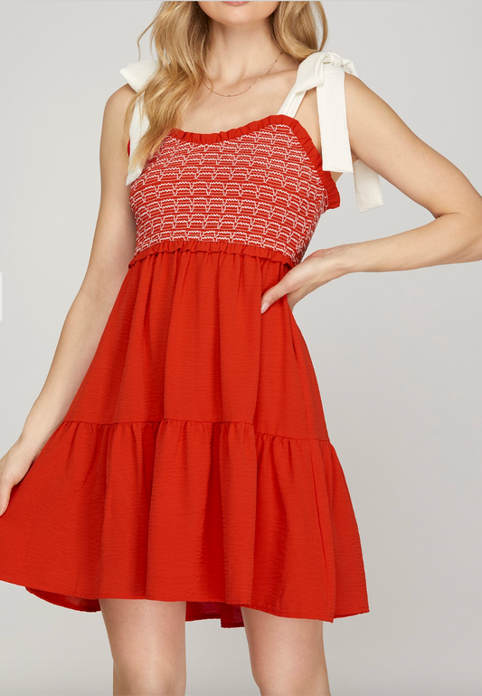 1745 Red & White Elastic Dress
