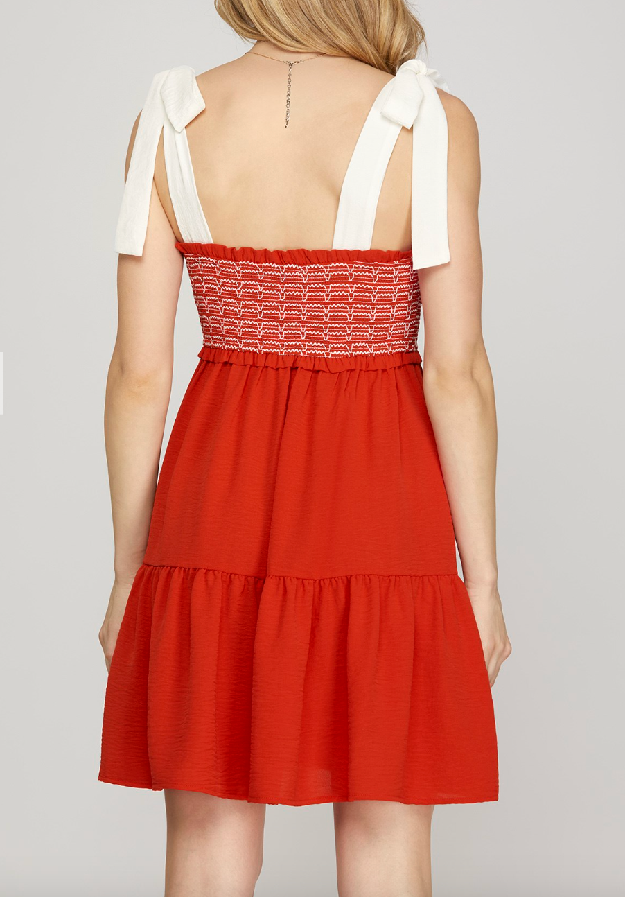 1745 Red & White Elastic Dress