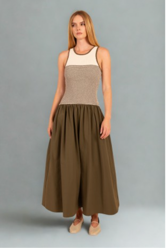 1656 Olive Striped Maxi Dress
