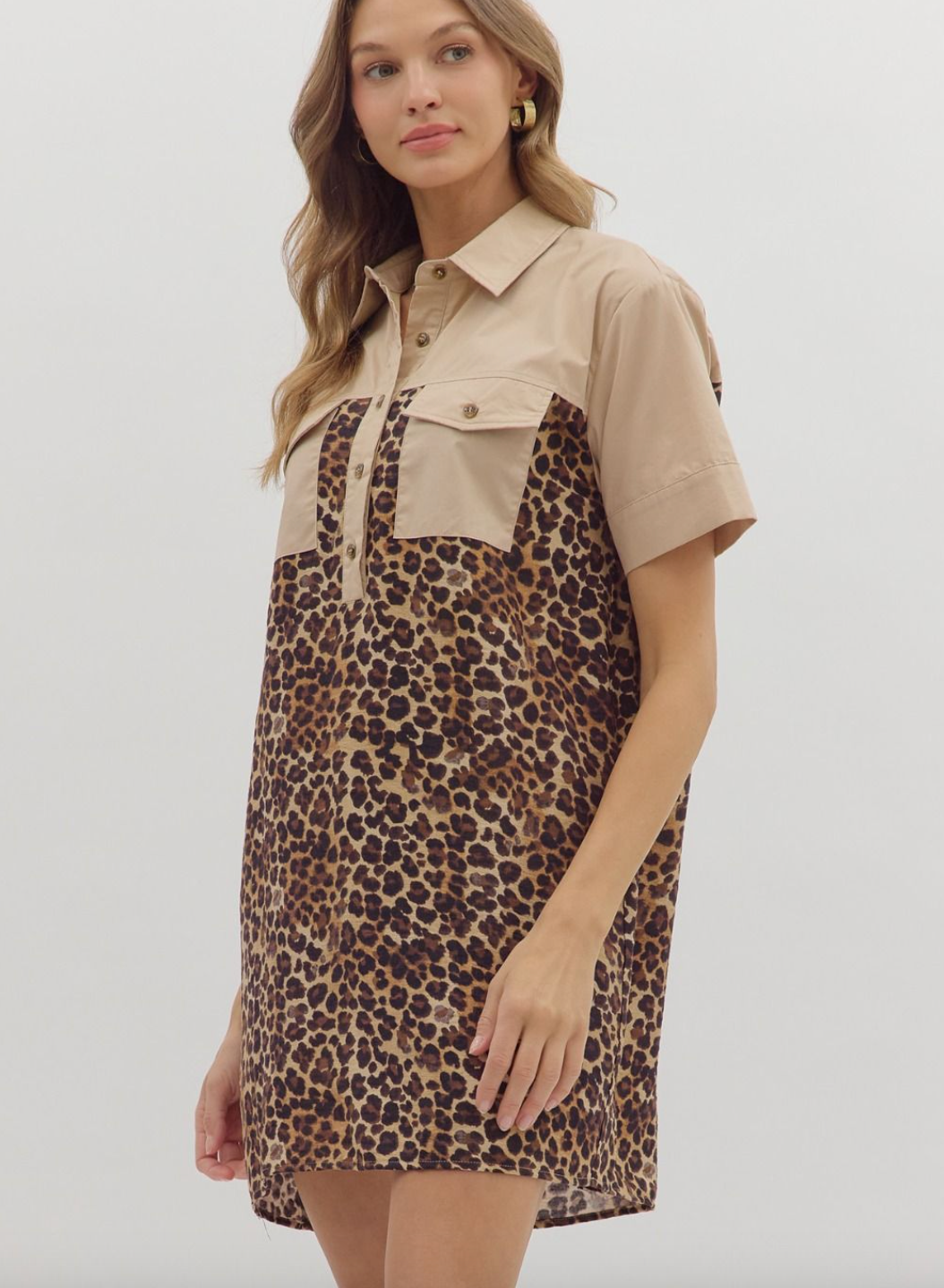 1694 Animal Print Pockets Short Dress