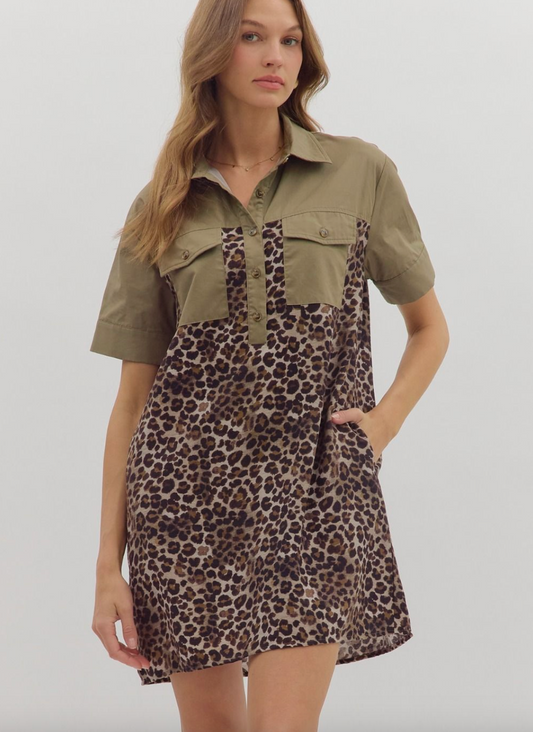 1694 Animal Print Pockets Short Dress