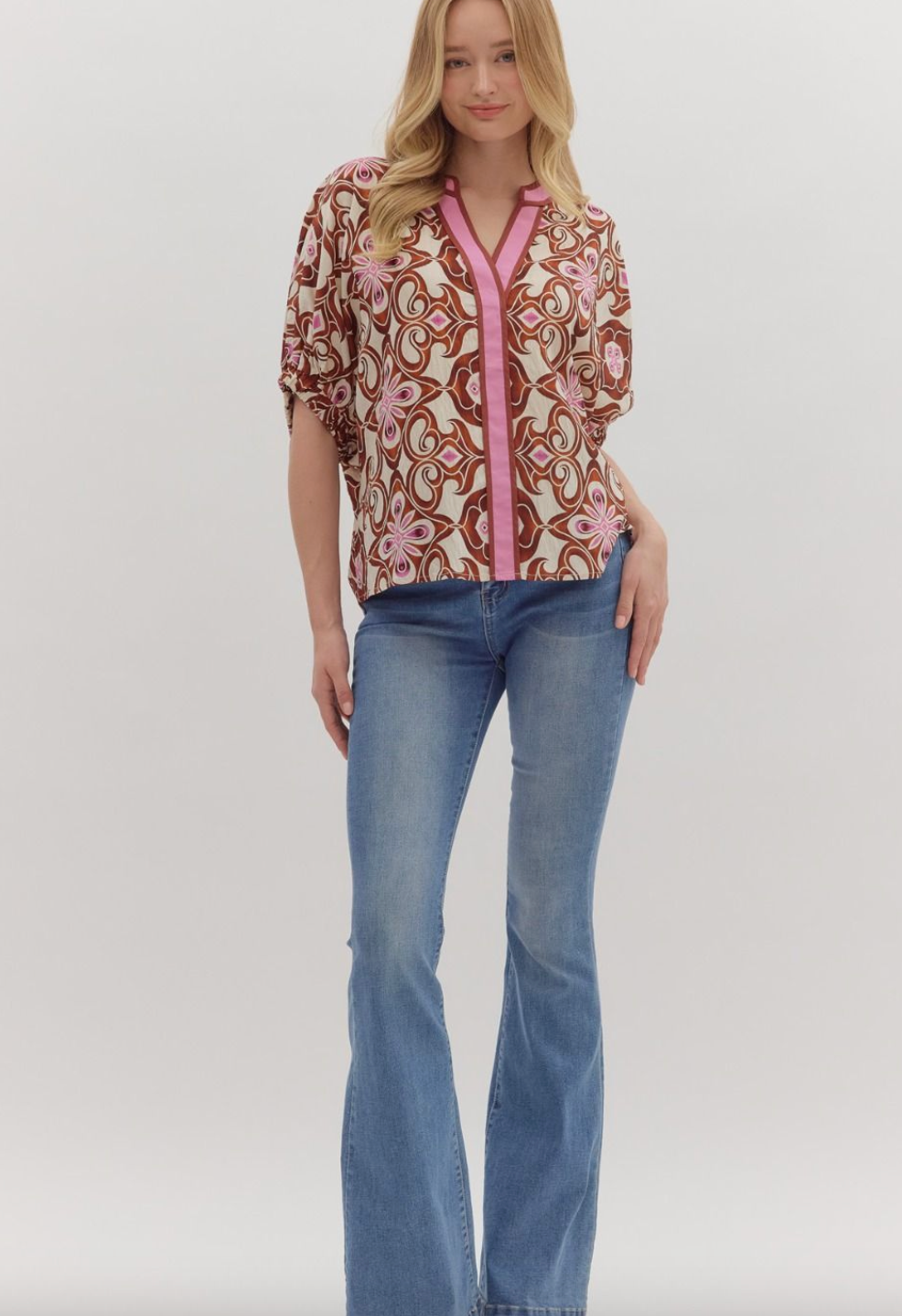 1672 V-Neck Batik Print Top