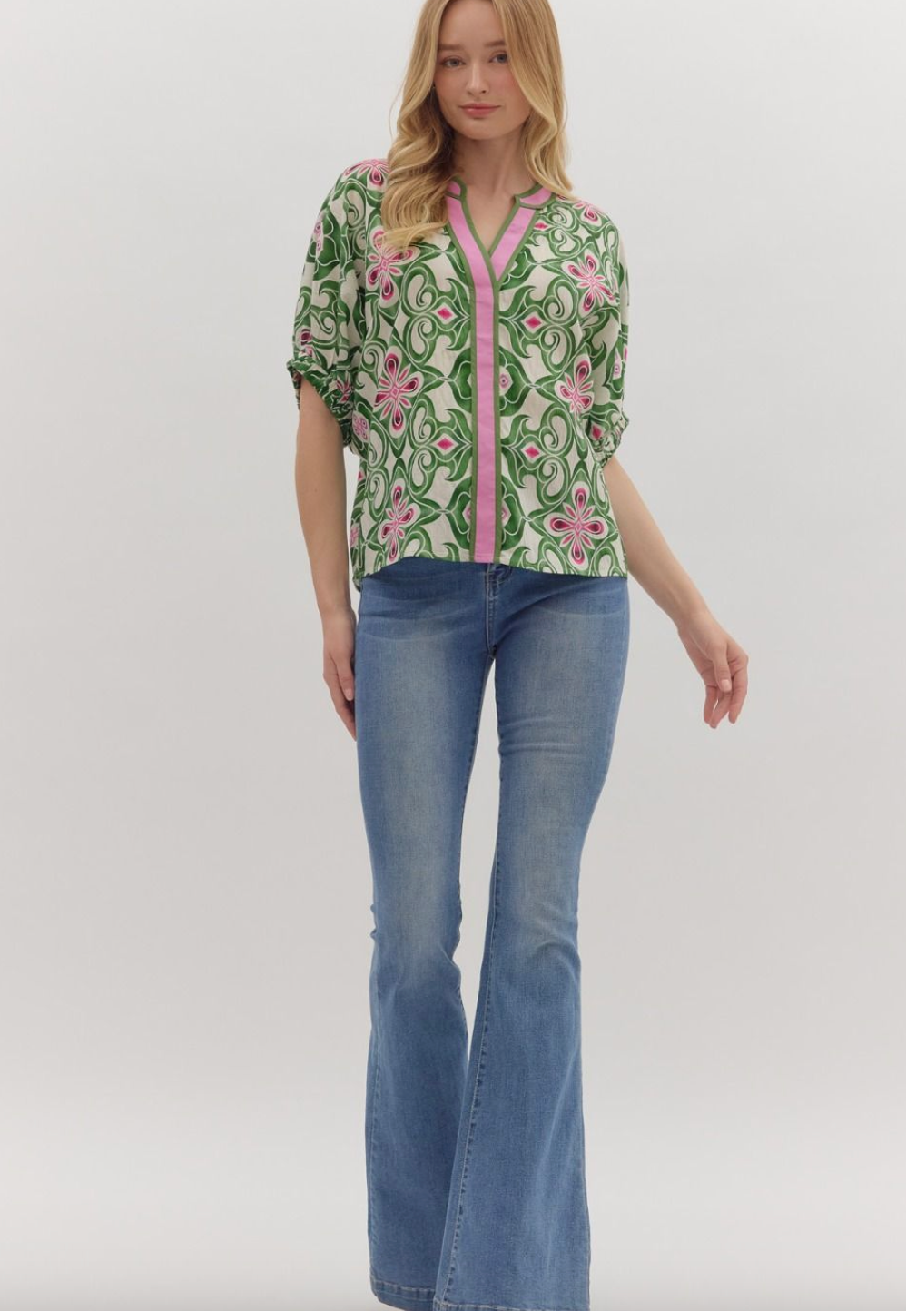 1672 V-Neck Batik Print Top